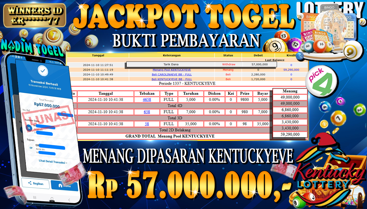 NADIMTOGEL JACKPOT TOGEL PASARAN KENTUCKYEVE Rp 57,000,000,- LUNAS