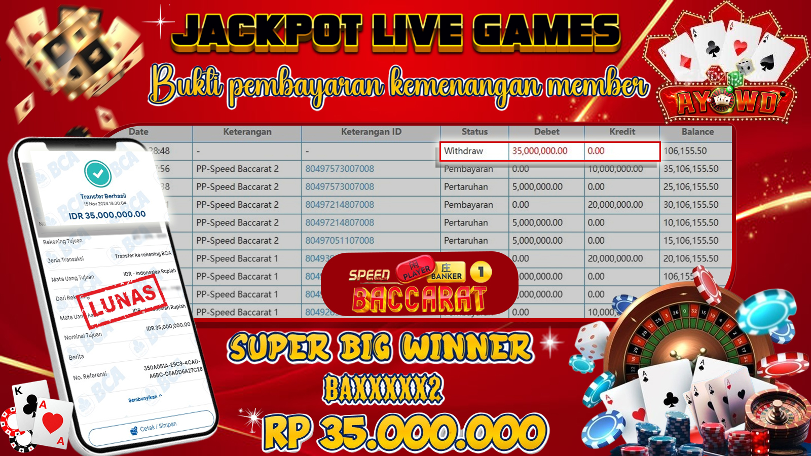 AYOWD JACKPOT LIVE GAMES Rp 35,000,000 LUNAS