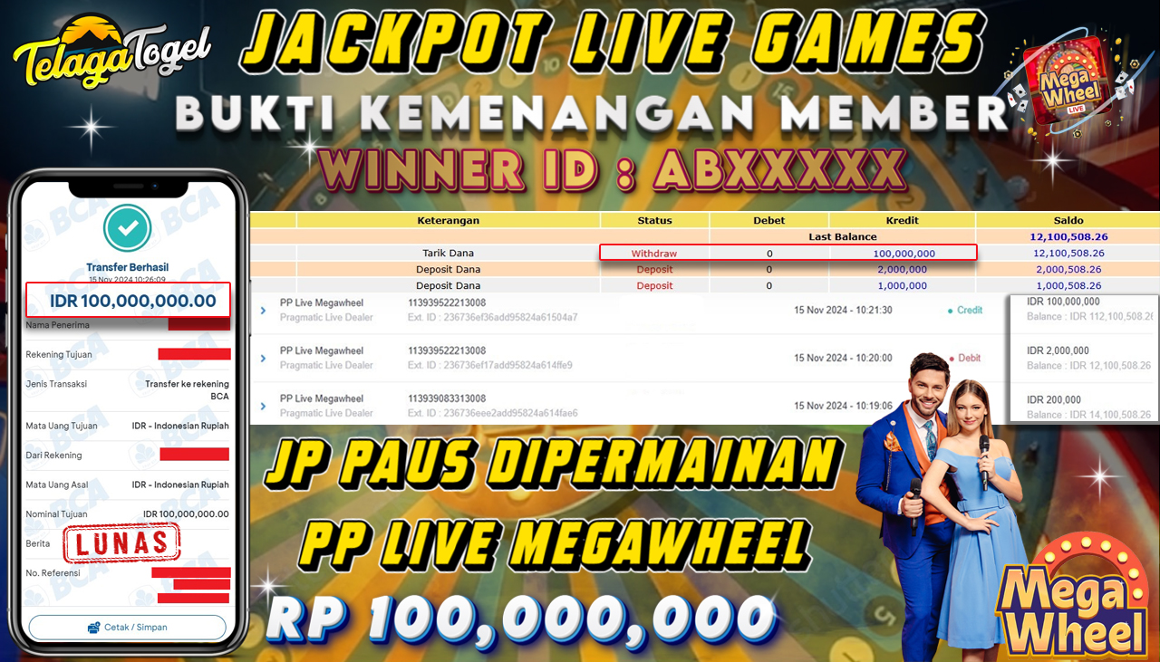 TELAGATOGEL JACKPOT LIVE GAMES PP LIVE MEGAWHEEL Rp 100,000,000,- LUNAS