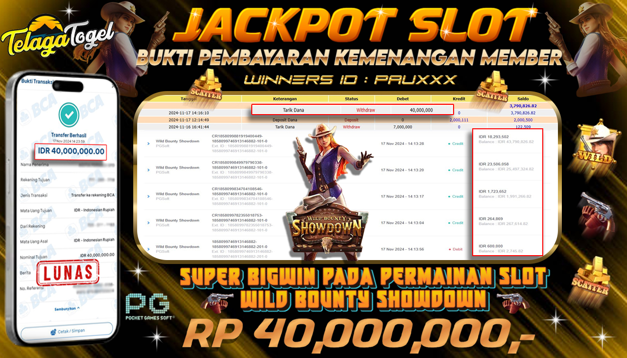 TELAGATOGEL JACKPOT SLOT WILD BOUNTY SHOWDOWN Rp 40,000,000,- LUNAS
