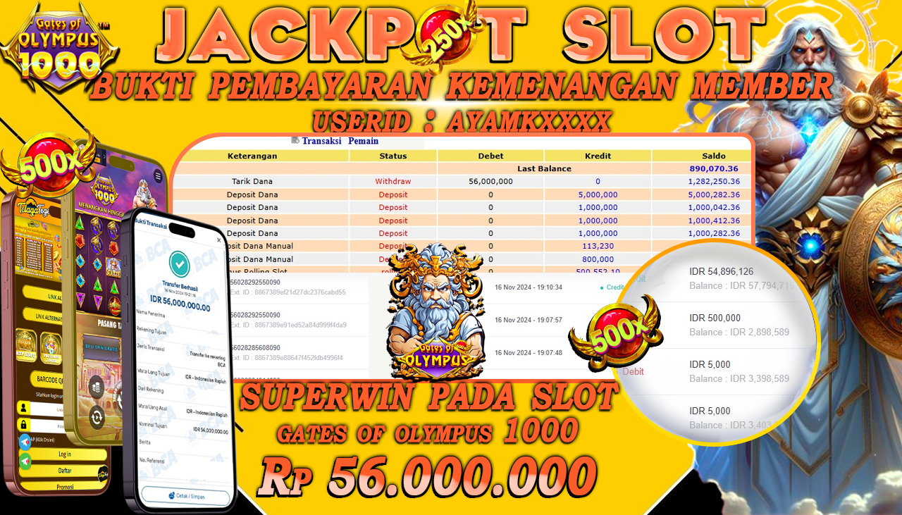 TELAGATOGEL JACKPOT SLOT GATES OF OLYMPUS 1000 Rp 56,000,000,- LUNAS