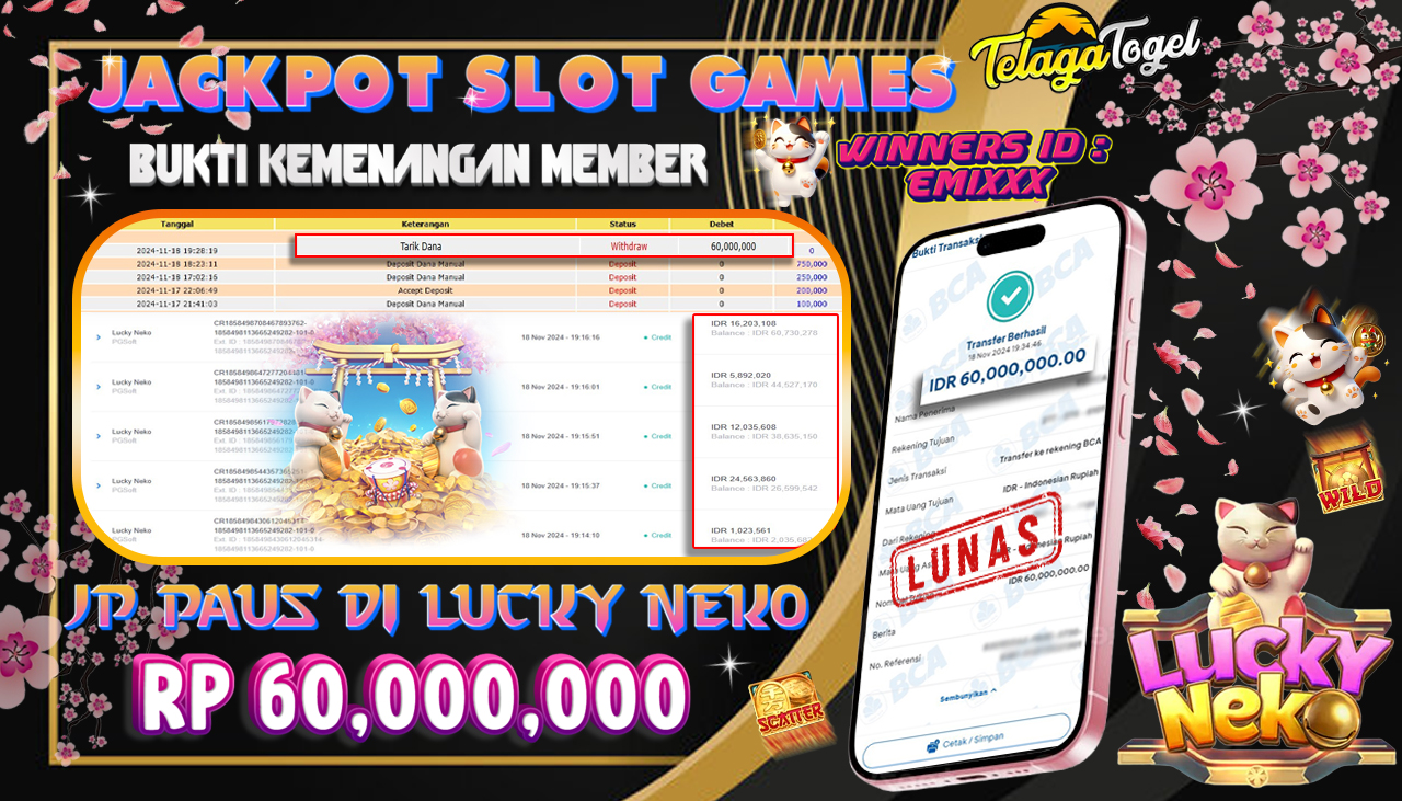 TELAGATOGEL JACKPOT SLOT LUCKY NEKO Rp 60,000,000,- LUNAS