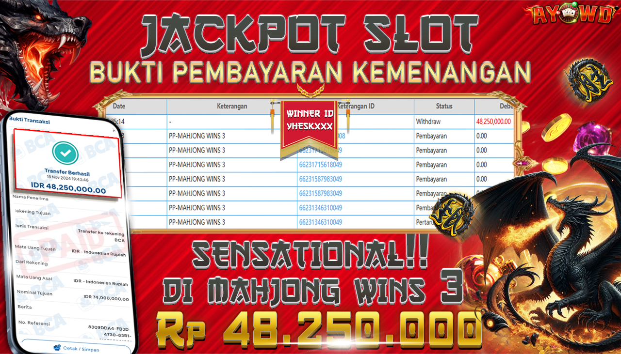 AYOWD JACKPOT SLOT GAMES Mahjong Wins 3 - Black Scatter Rp 48.250,000 LUNAS