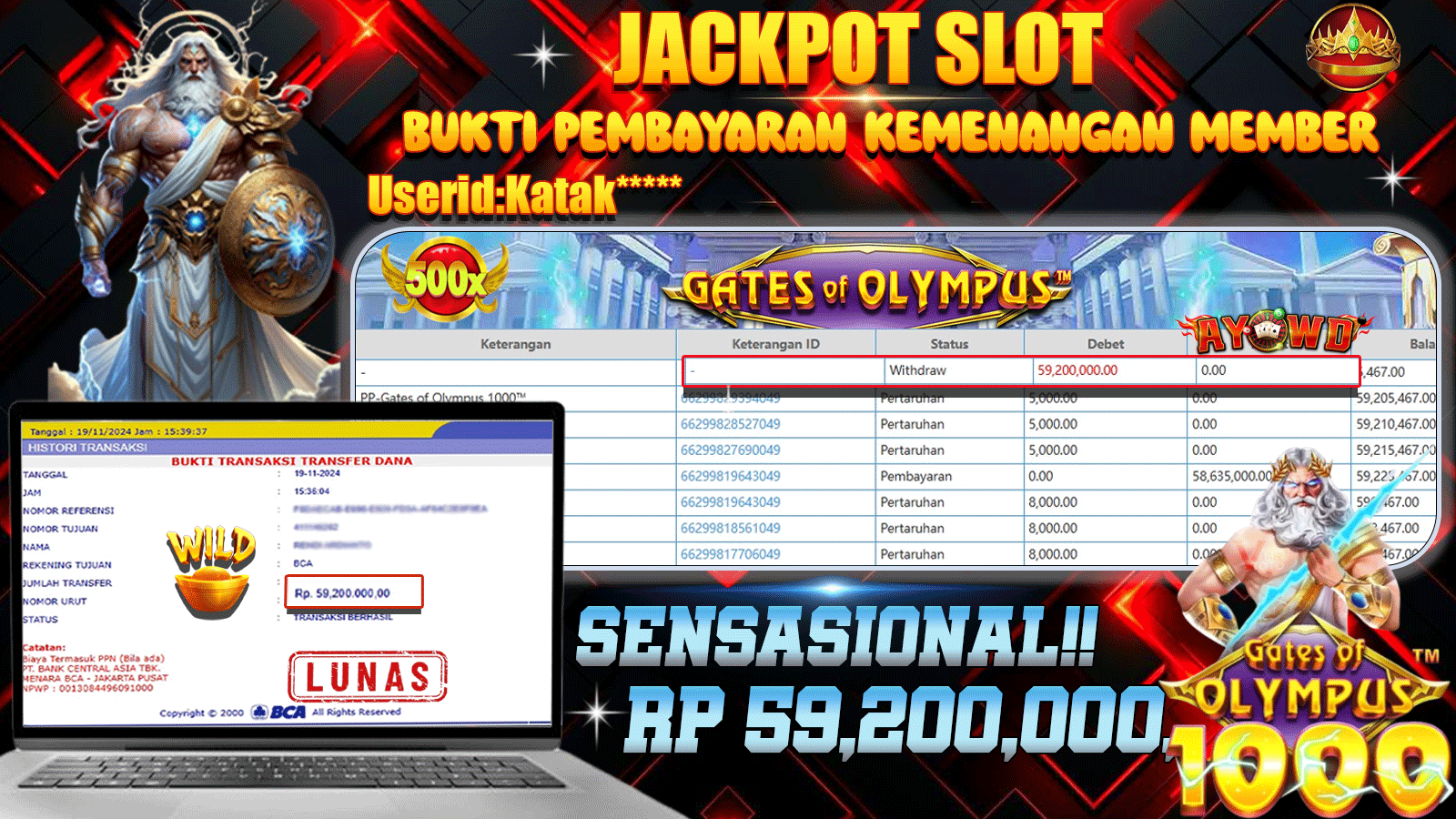 AYOWD JACKPOT SLOT GAMES GATES OF OLYMPUS 1000 Rp 59.200,000 LUNAS