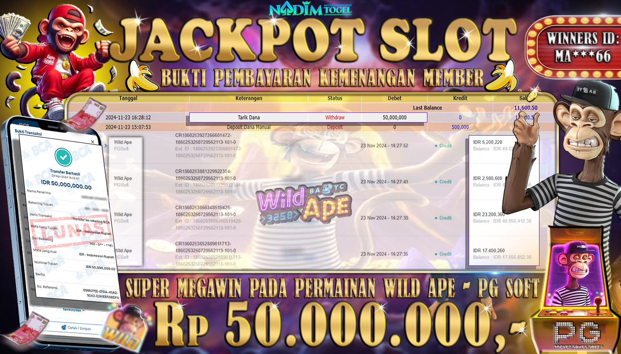 NADIMTOGEL JACKPOT WILD APE - PG SOFT Rp 50.000.000,- LUNAS