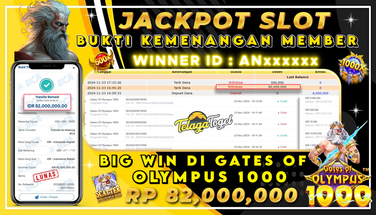 TELAGATOGEL JACKPOT SLOT GATES OF OLYMPUS 1000 Rp 82,000,000,- LUNAS