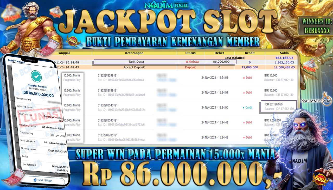 NADIMTOGEL JACKPOT SLOT 15.000x MANIA Rp 86.000.000,- LUNAS