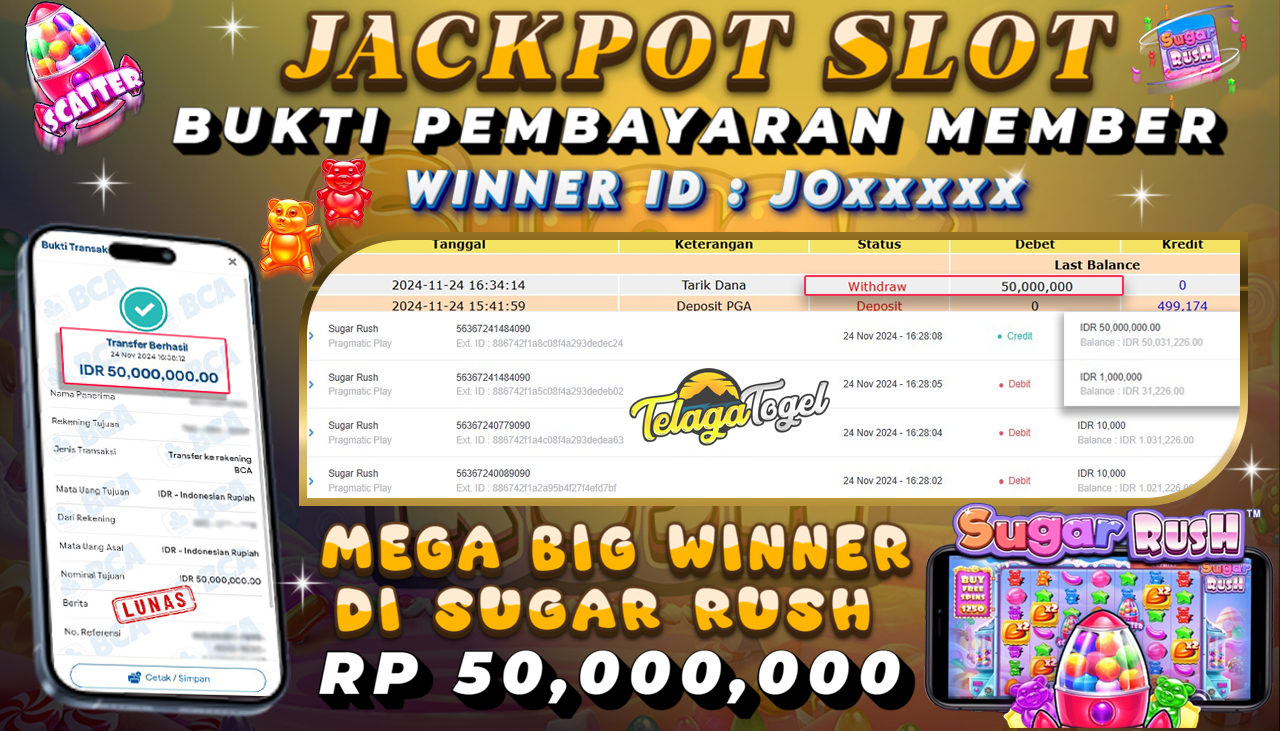 TELAGATOGEL JACKPOT SLOT SUGAR RUSH Rp 50,000,000,- LUNAS