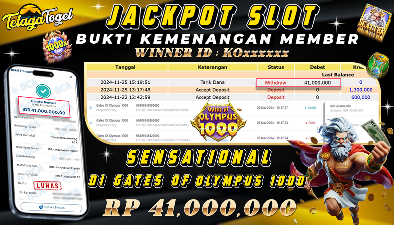 TELAGATOGEL JACKPOT SLOT GATES OF OLYMPUS 1000 Rp 41,000,000,- LUNAS