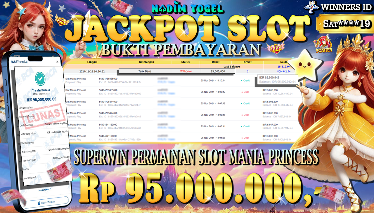 NADIMTOGEL JACKPOT SLOT MANIA PRINCESS Rp 95,000,000,- LUNAS