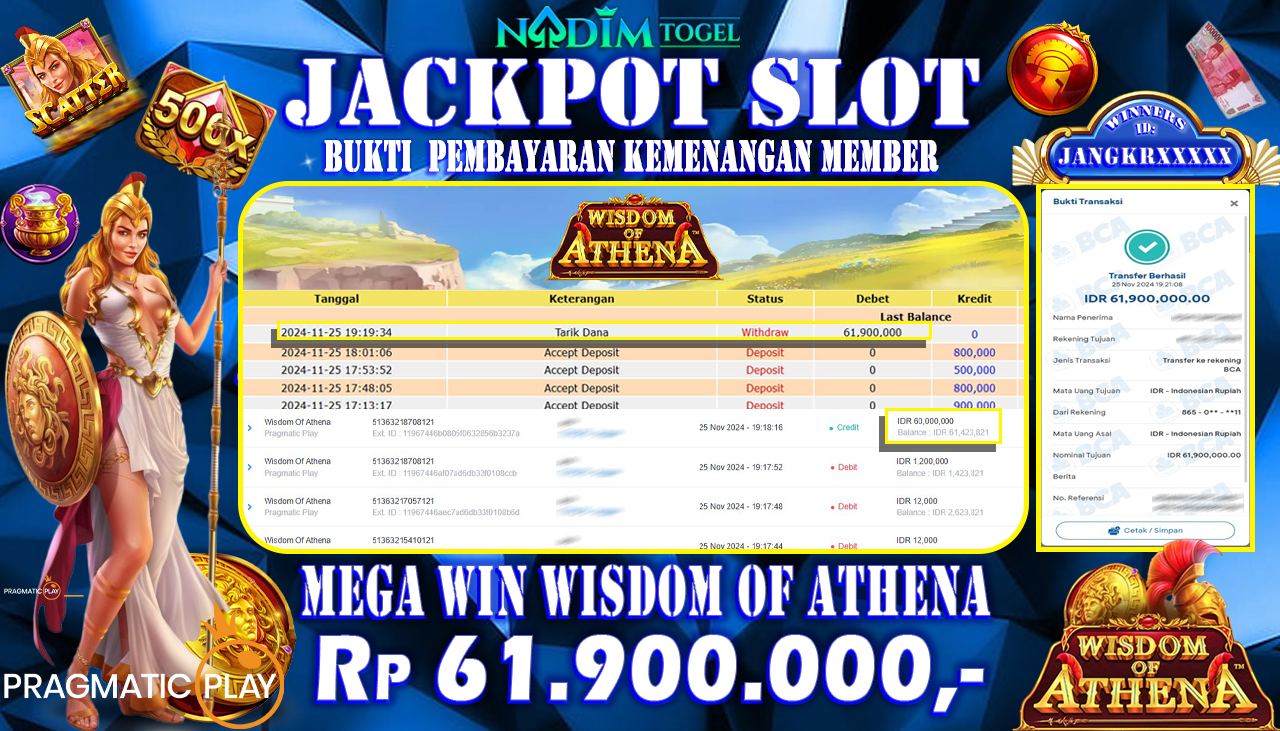 NADIMTOGEL JACKPOT SLOT WISDOM OF ATHENA Rp 61,900,000,- LUNAS