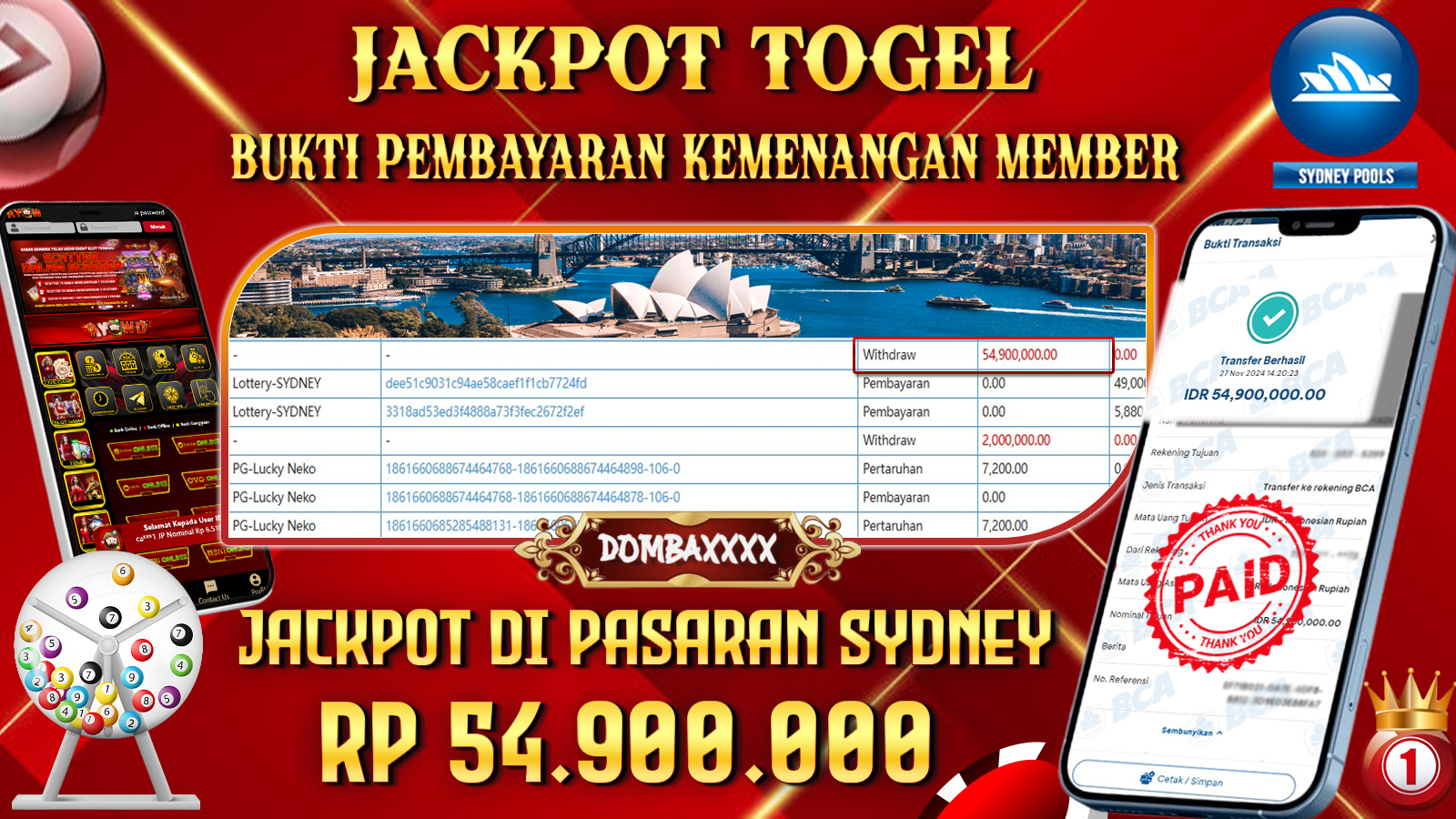 AYOWD JACKPOT LOTTERY SYDNEY 54,900,000 LUNAS