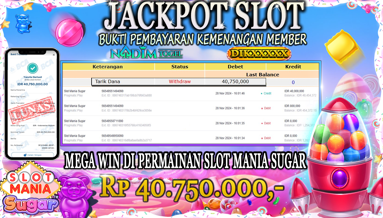 NADIMTOGEL JACKPOT SLOT MANIA SUGAR Rp.40,750,000,- LUNAS