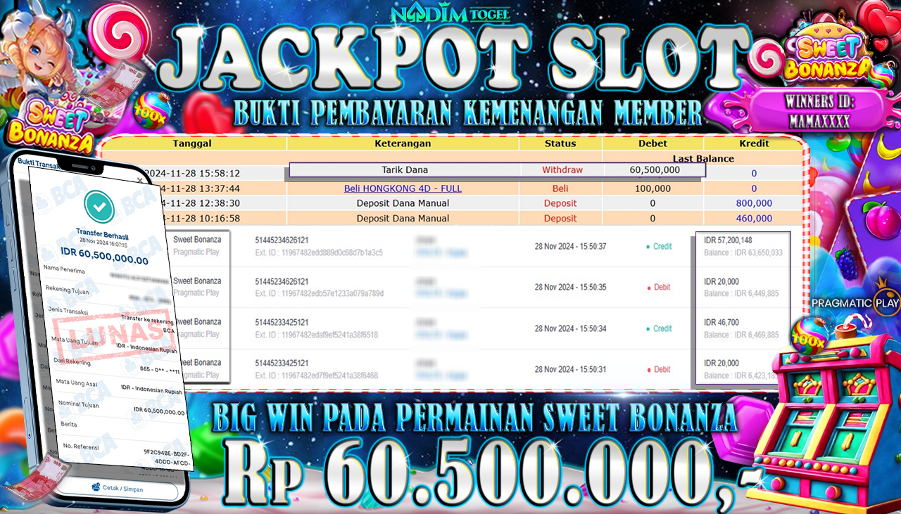 NADIMTOGEL JACKPOT SLOT SWEET BONANZA Rp 60.500.000,- LUNAS