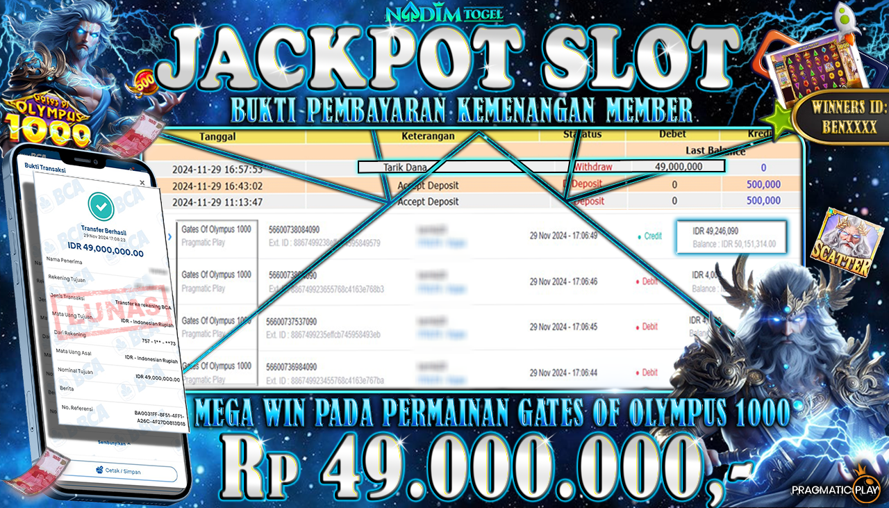 NADIMTOGEL JACKPOT SLOT GATES OF OLYMPUS 1000 Rp 49.000.000,- LUNAS