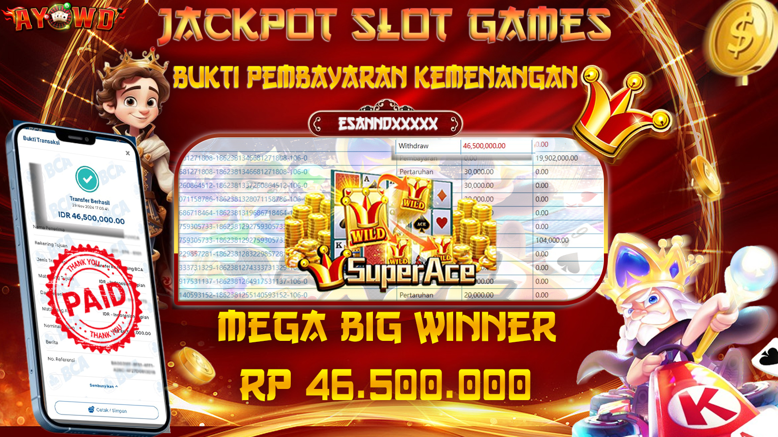AYOWD JACKPOT 5G SLOT- SUPREME ACE 46,500,000 LUNAS