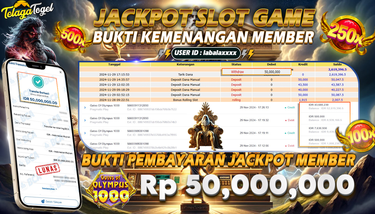 TELAGATOGEL JACKPOT SLOT GATES OF OLYMPUS 1000 Rp 50,000,000,- LUNAS