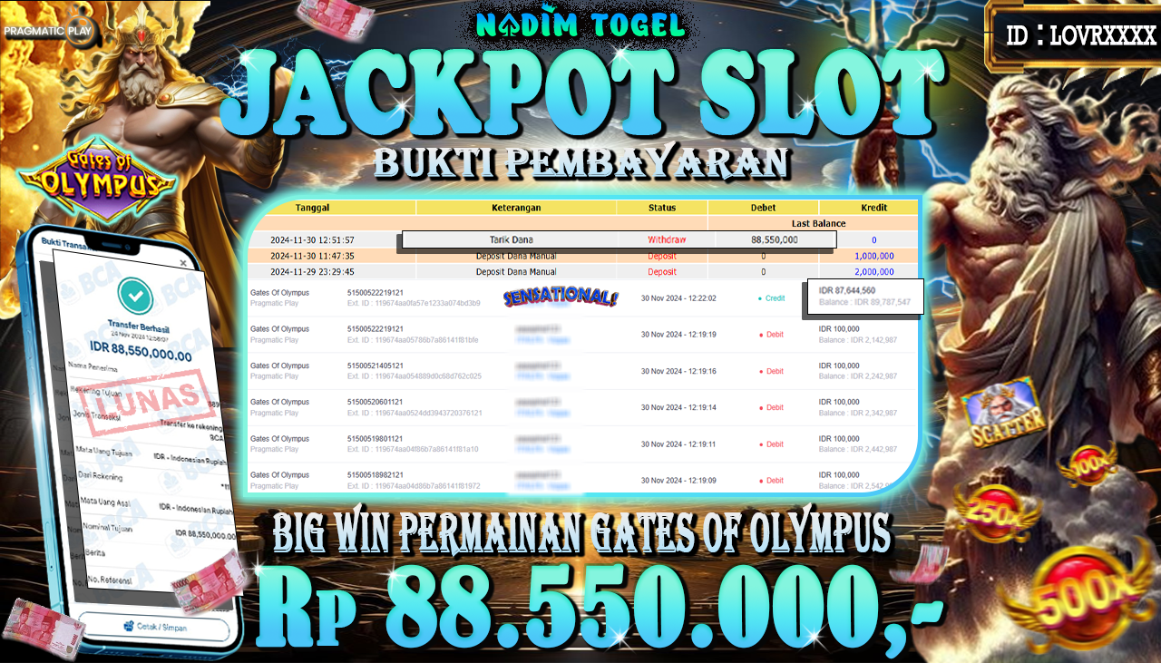 NADIMTOGEL JACKPOT SLOT GATES OF OLYMPUS  Rp 88,550,000,- LUNAS