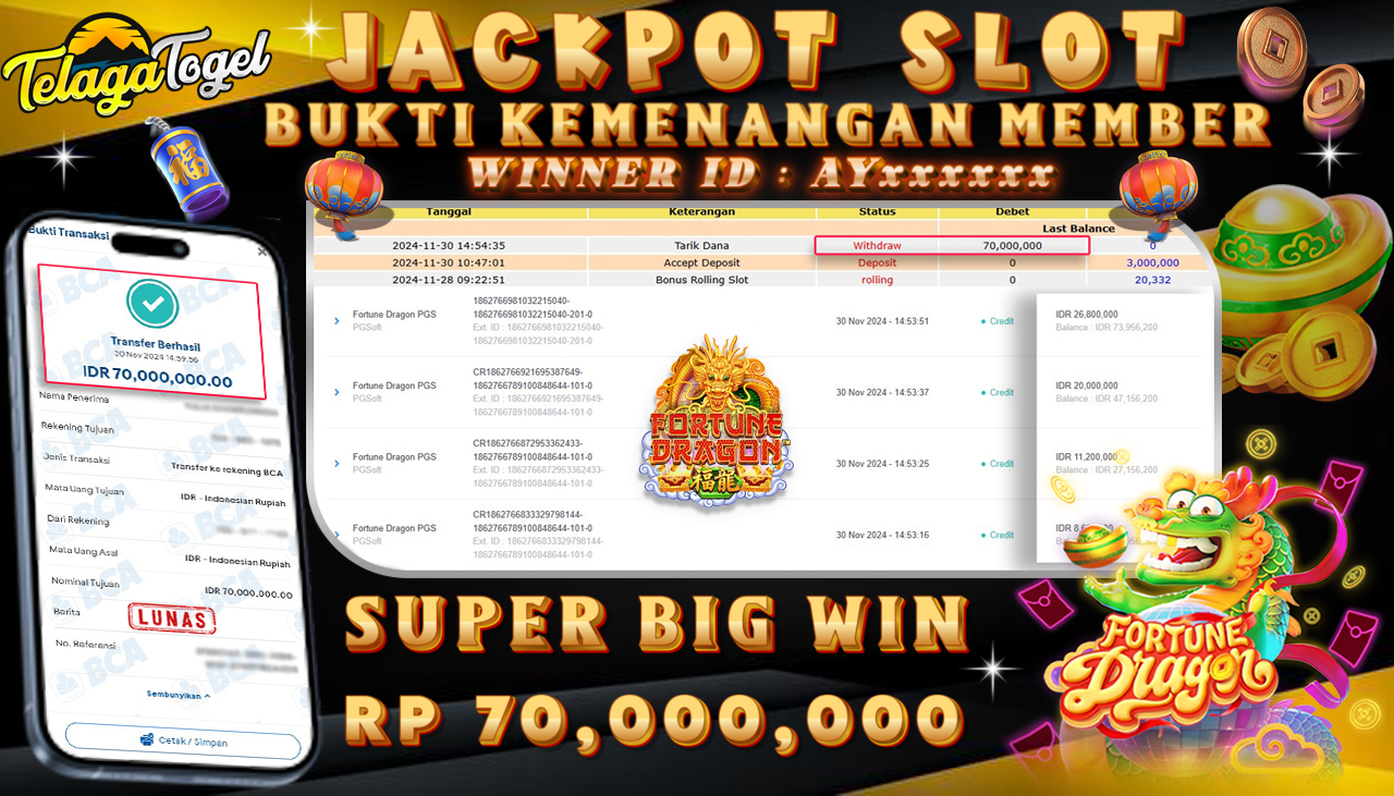 TELAGATOGEL JACKPOT SLOT FORTUNE DRAGON Rp 70,000,000,- LUNAS