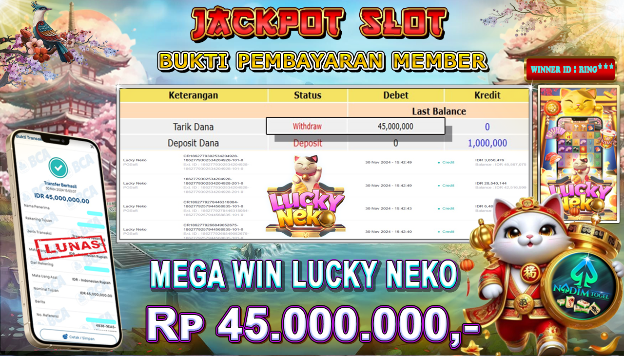NADIMTOGEL JACKPOT SLOT LUCKY NEKO Rp 45,000,000,- LUNAS