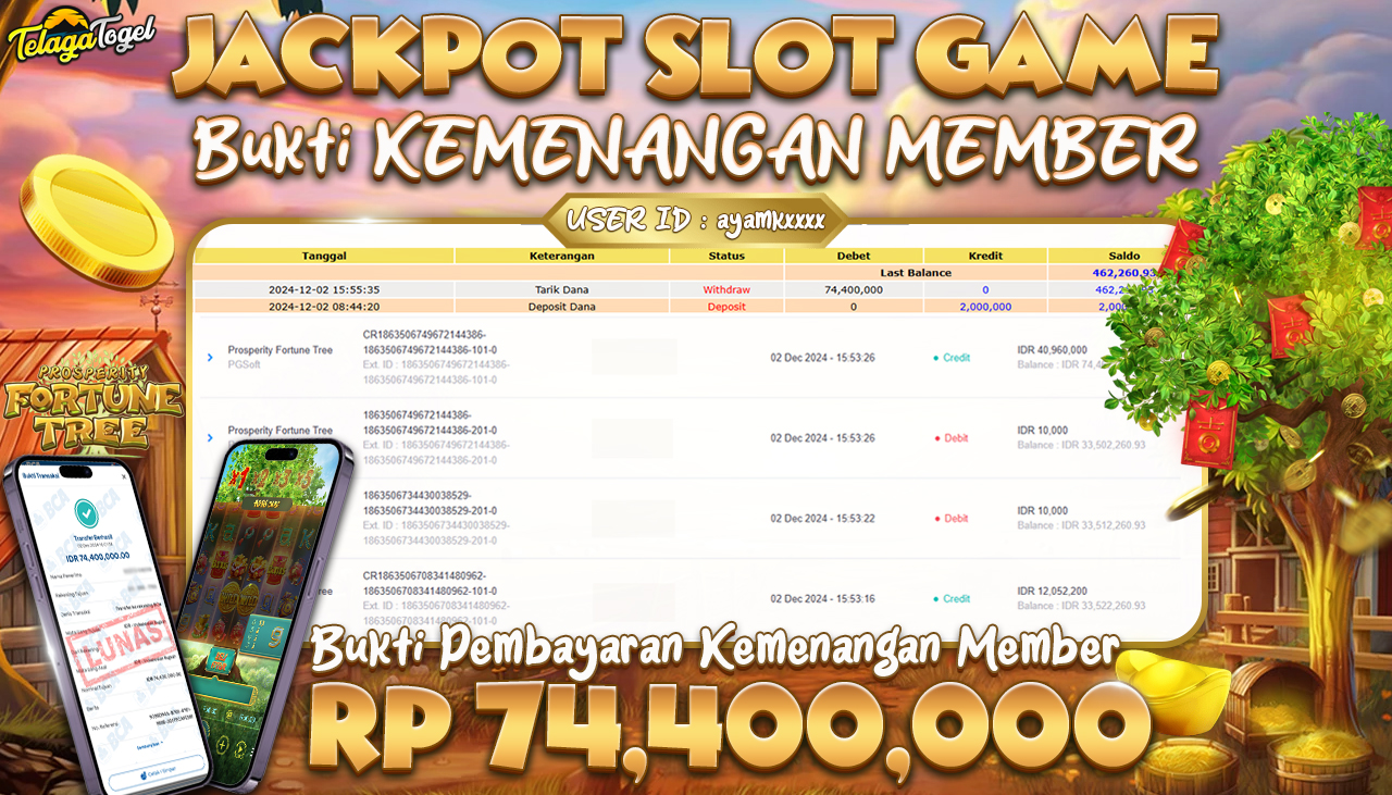 TELAGATOGEL JACKPOT SLOT PROSPERITY FORTUNE TREE Rp 74,400,000,- LUNAS