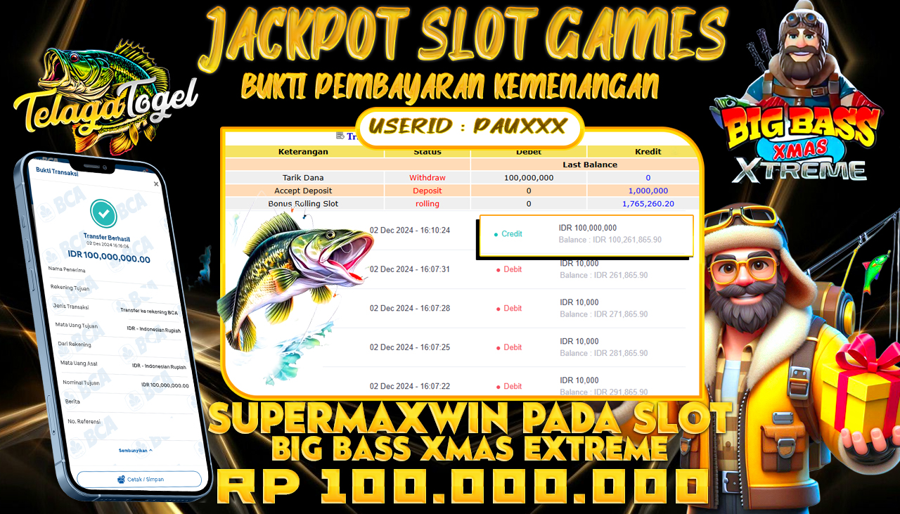 TELAGATOGEL JACKPOT SLOT BIG BASS XMAS EXTREME Rp 100,000,000,- LUNAS