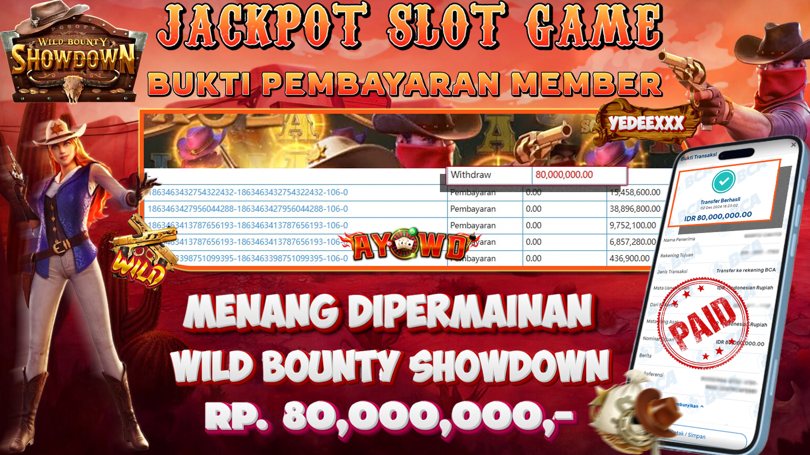 AYOWD JACKPOT SLOT GAMES WILD BOUNTY SHOWDOWN 80,000,000 LUNAS