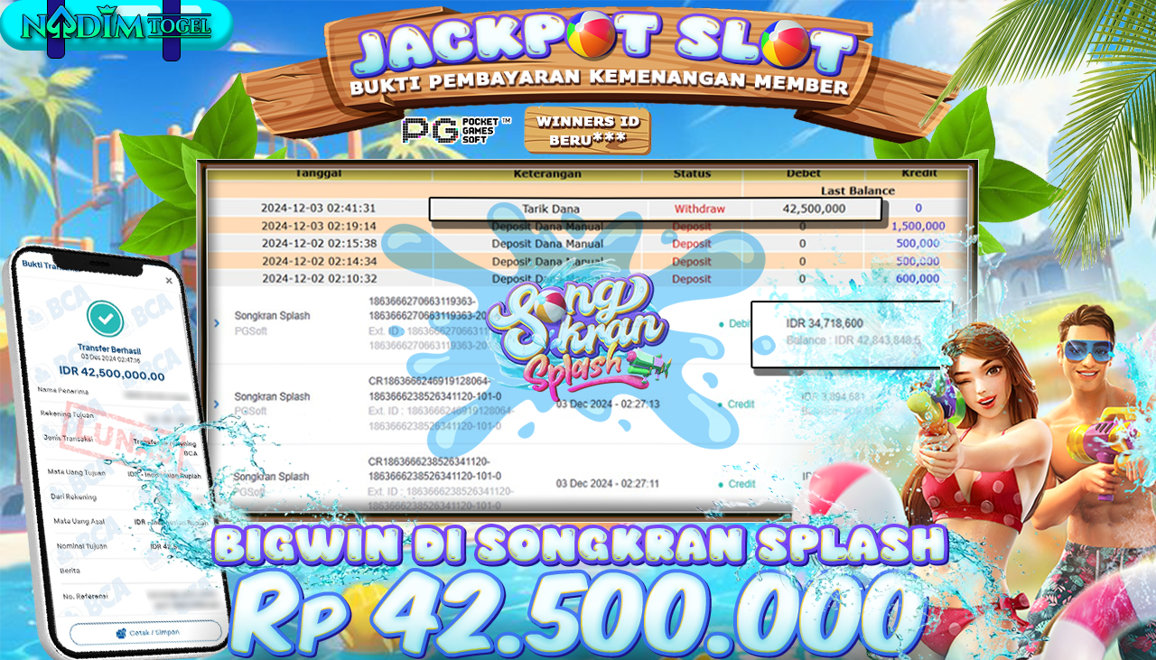 NADIMTOGEL JACKPOT SLOT SONGKRAN SPLASH Rp. 42.500.000,- LUNAS