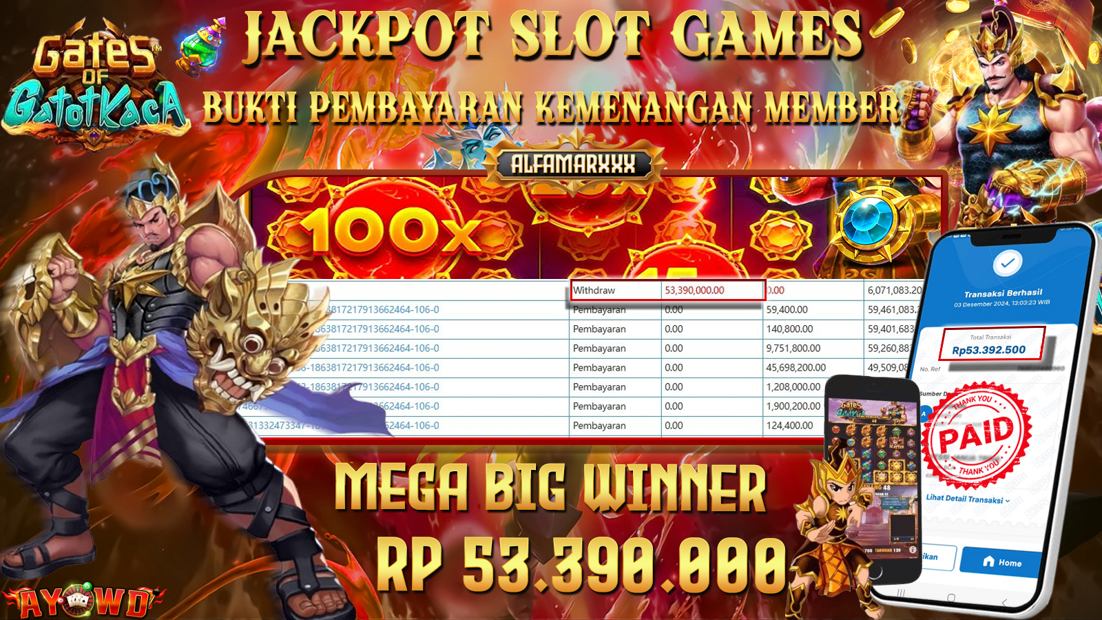 AYOWD JACKPOT SLOT GAMES GATES OF GATOT KACA 53,900,000 LUNAS
