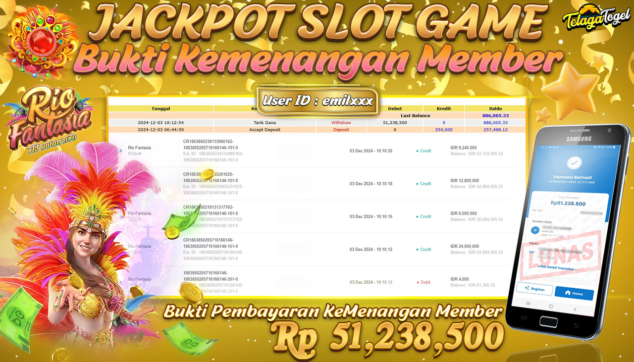 TELAGATOGEL JACKPOT SLOT RIO FANTASIA Rp 51,238,500,- LUNAS