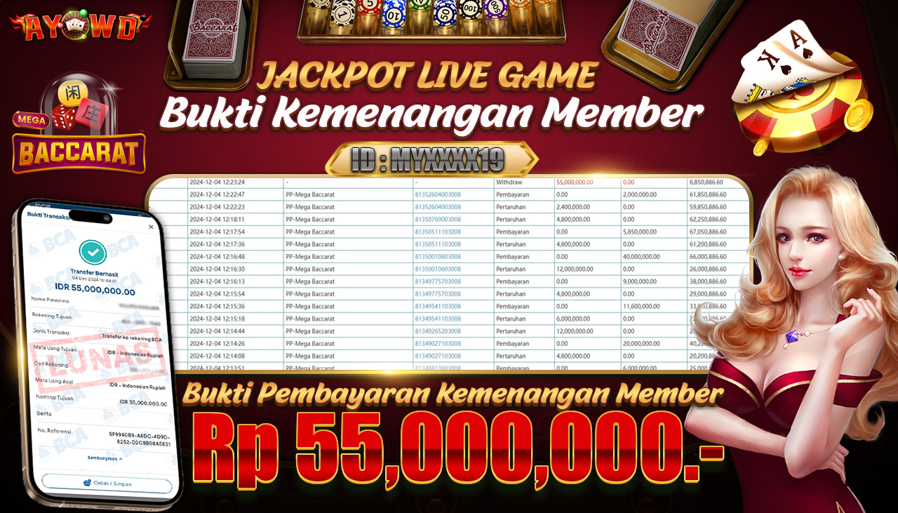 AYOWD JACKPOT LIVE GAMES PP-MEGA BACCARAT 55,000,000 LUNAS