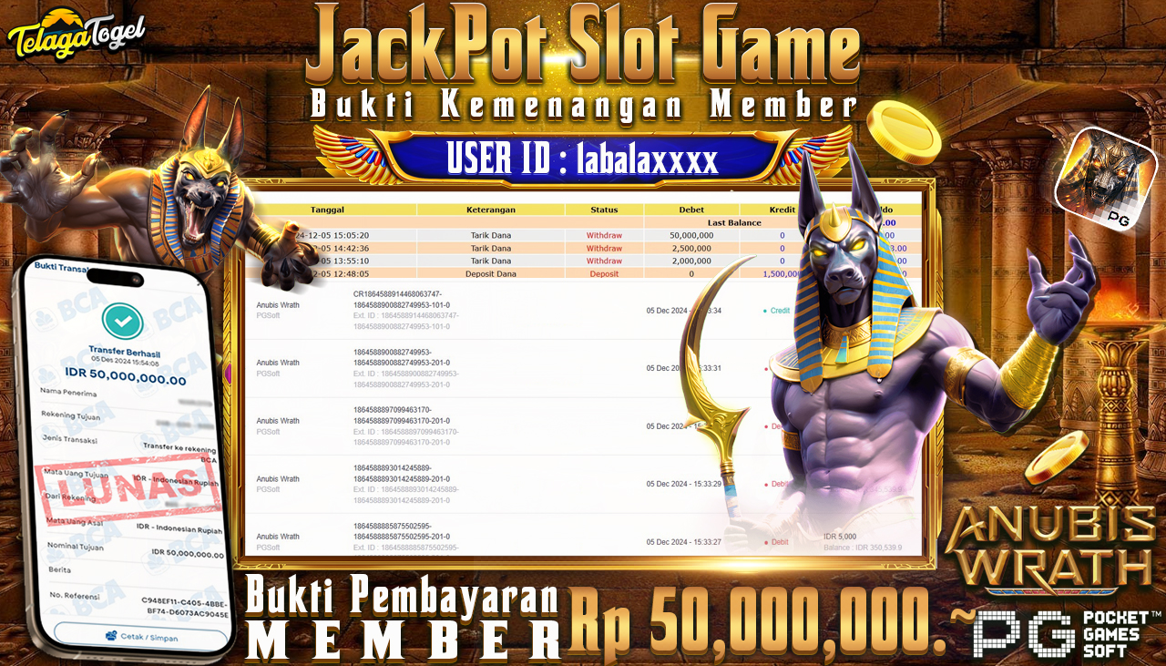 TELAGATOGEL JACKPOT SLOT ANUBIS WRATH Rp 50,000,000,- LUNAS
