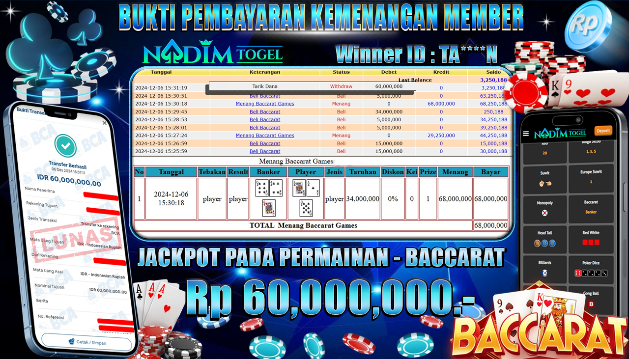 NADIMTOGEL JACKPOT LIVEGAMES - BACCARAT Rp 60,000,000,- LUNAS