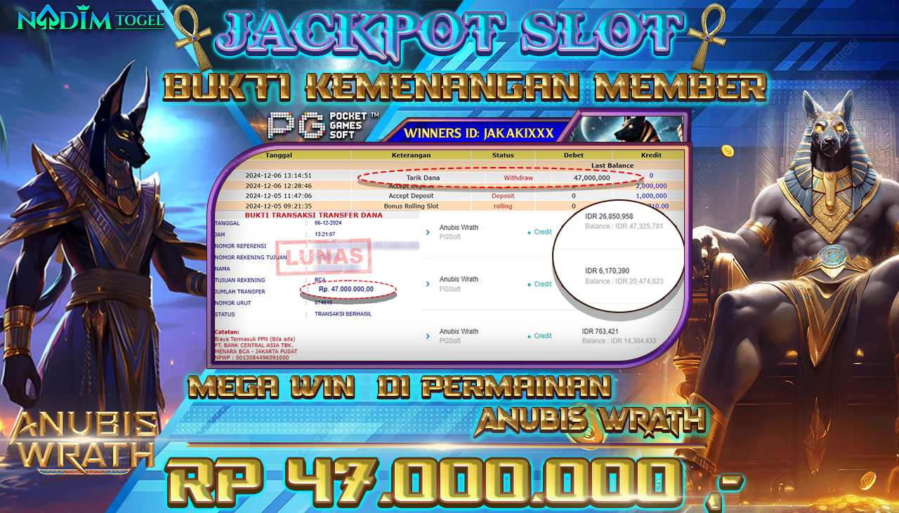 NADIMTOGEL JACKPOT SLOT ANUBIS WRATH Rp 47,000,000,- LUNAS