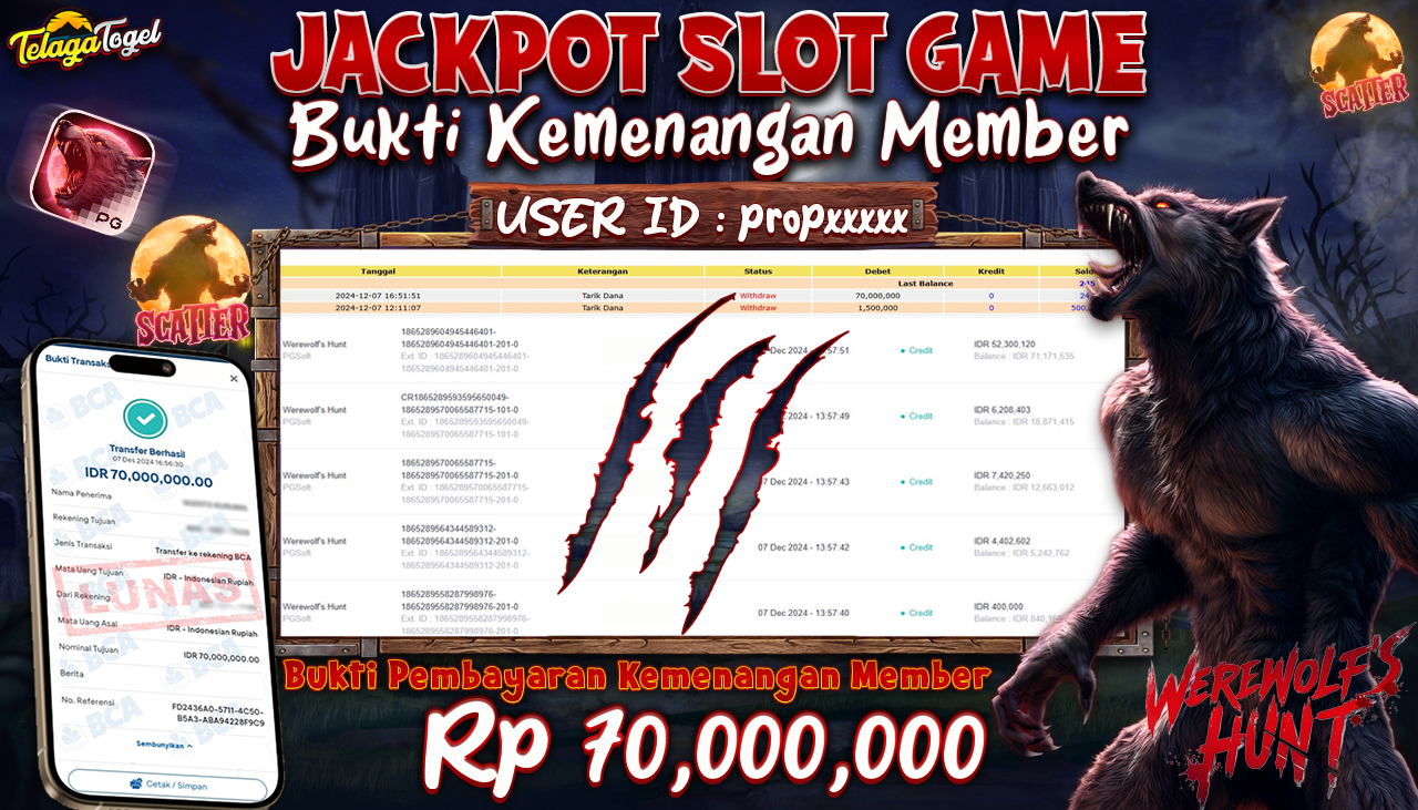 TELAGATOGEL JACKPOT SLOT WEREWOLF'S HUNT Rp 70,000,000,- LUNAS