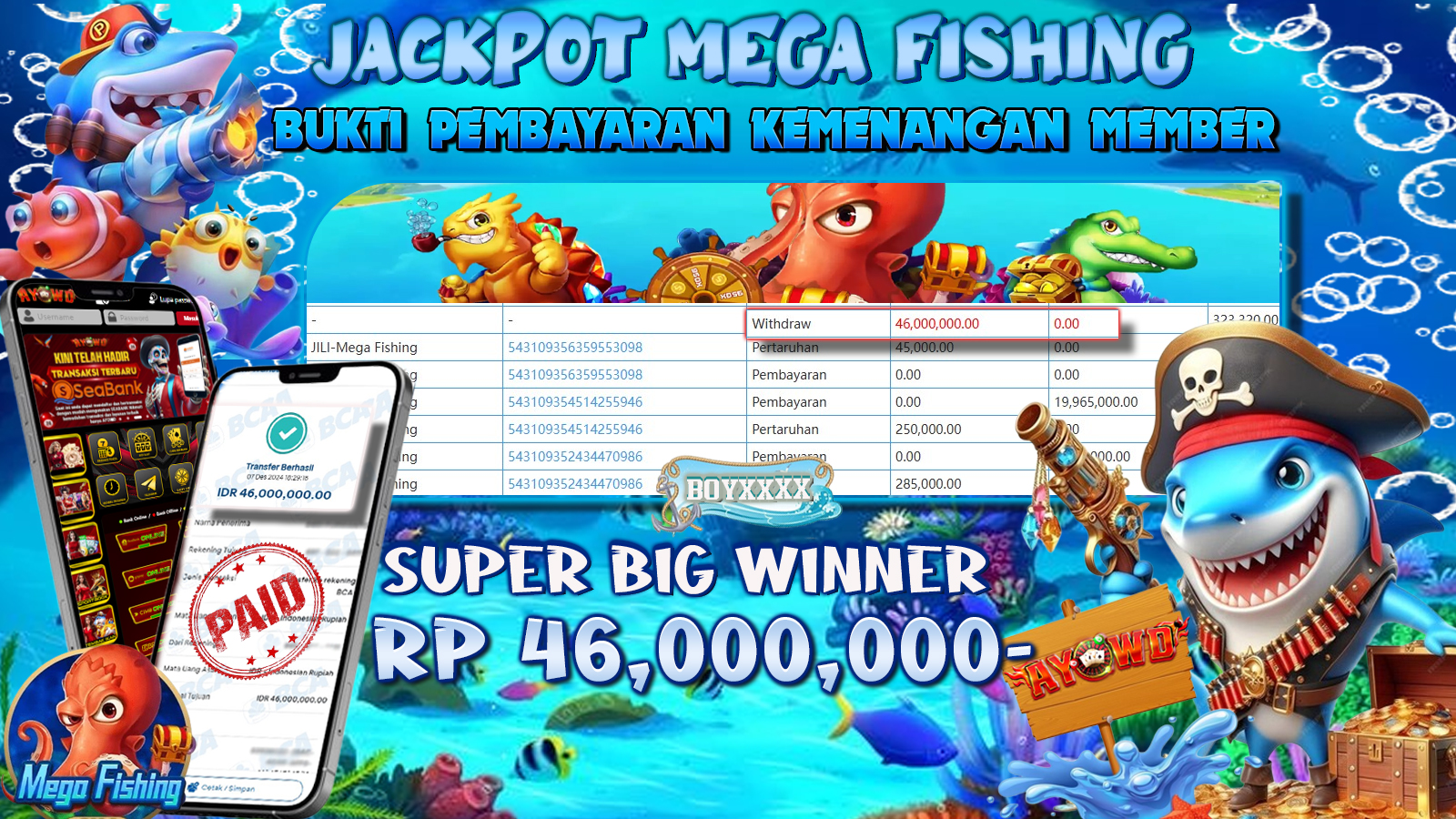 AYOWD JACKPOT LIVE GAMES JILI-MEGA FISHING 46,000,000 LUNAS