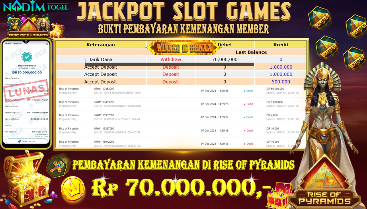 NADIMTOGEL JACKPOT SLOT RISE OF PYRAMIDS Rp.70,000,000,- LUNAS