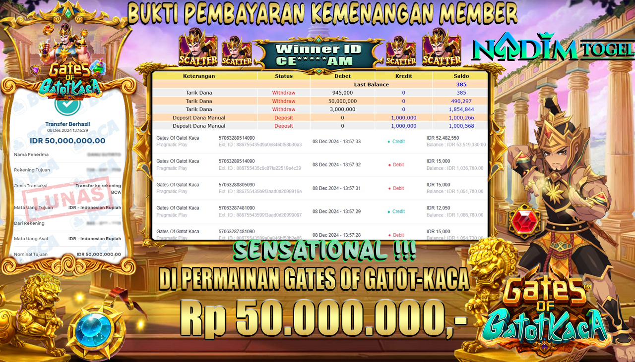 NADIMTOGEL JACKPOT SLOT GATES OF GATOT KACA Rp 50,000,000,- LUNAS