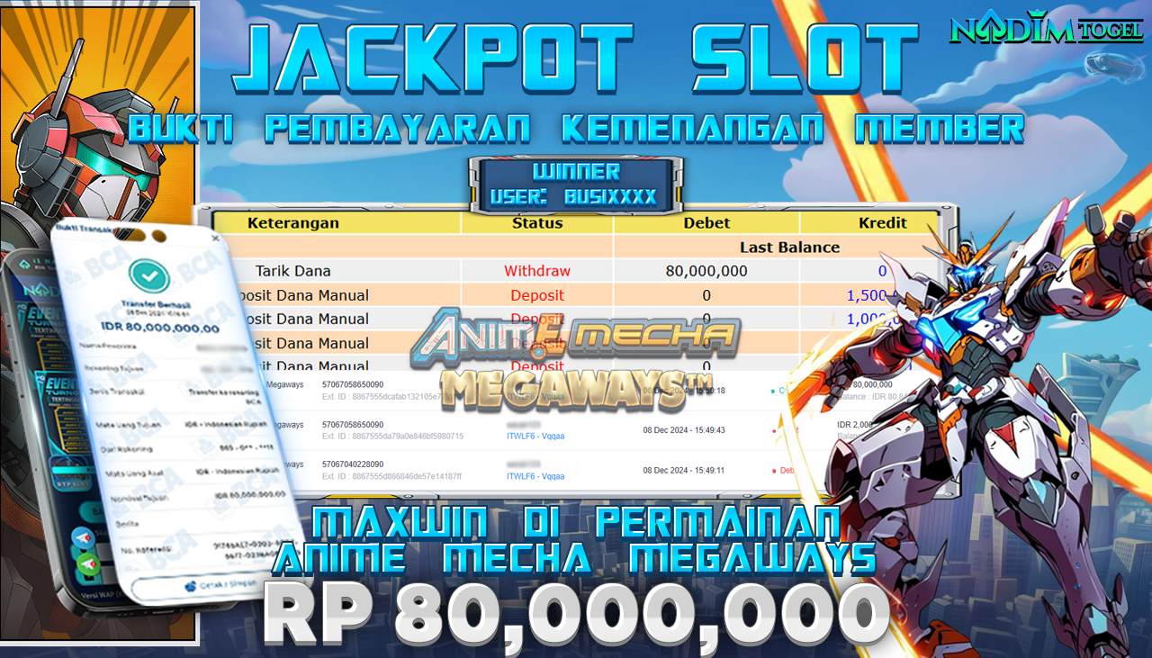 NADIMTOGEL JACKPOT SLOT ANIME MECHA MEGAWAYS Rp 80,000,000,- LUNAS