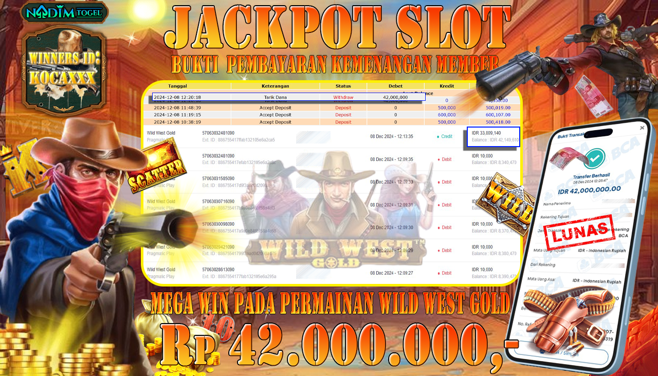 NADIMTOGEL JACKPOT SLOT WILD WEST GOLD Rp 42,000,000,- LUNAS
