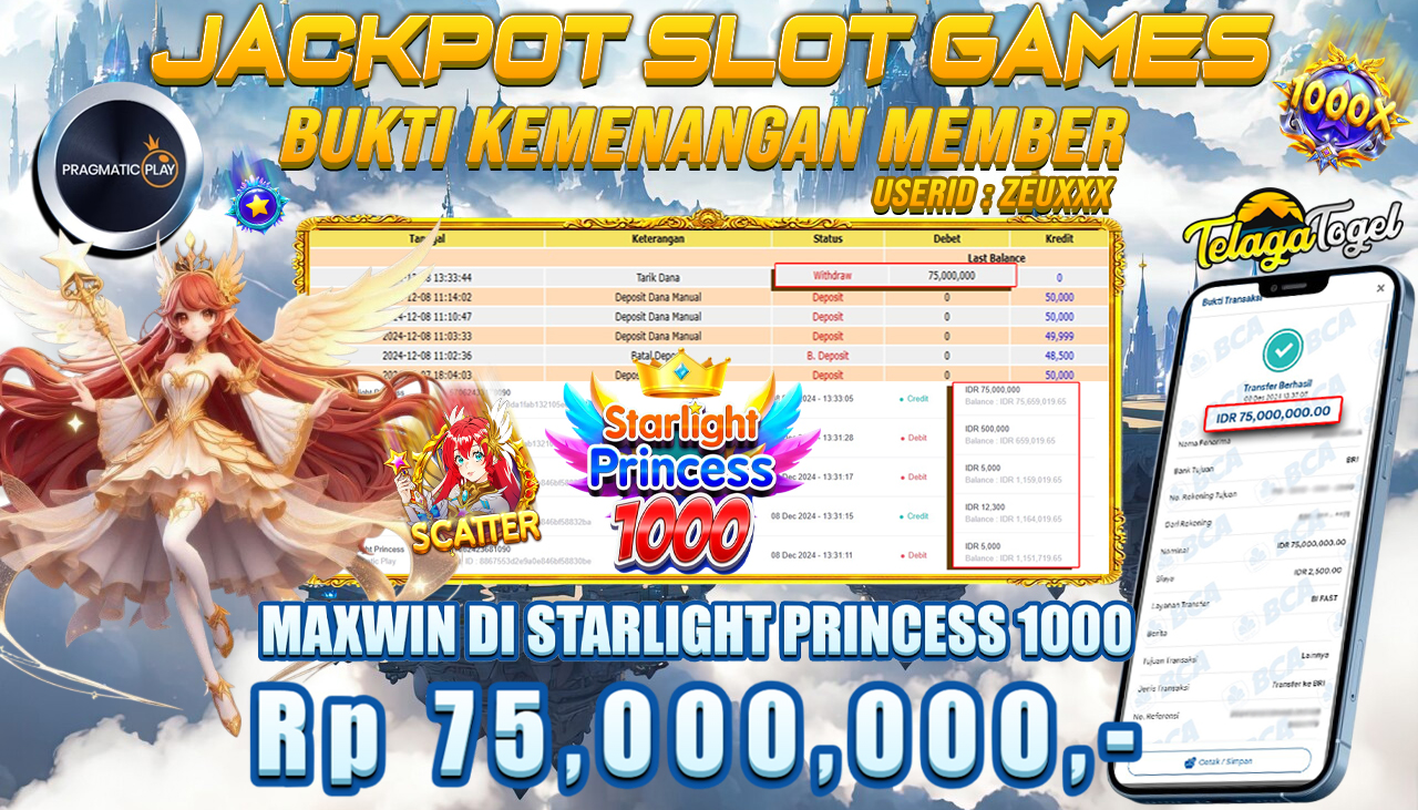 TELAGATOGEL JACKPOT SLOT STARLIGHT PRINCESS Rp 75,000,000,- LUNAS