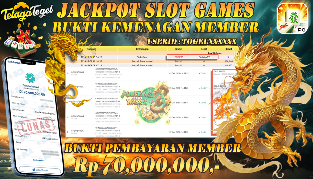 TELAGATOGEL JACKPOT SLOT MAHJONG WAYS 2 Rp 70,000,000,- LUNAS