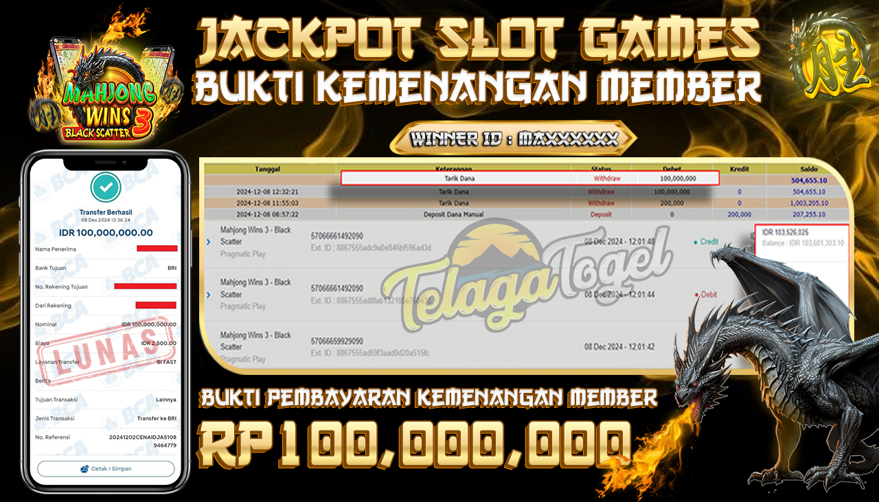TELAGATOGEL JACKPOT SLOT MAHJONG WINS 3 Rp 100,000,000,- LUNAS
