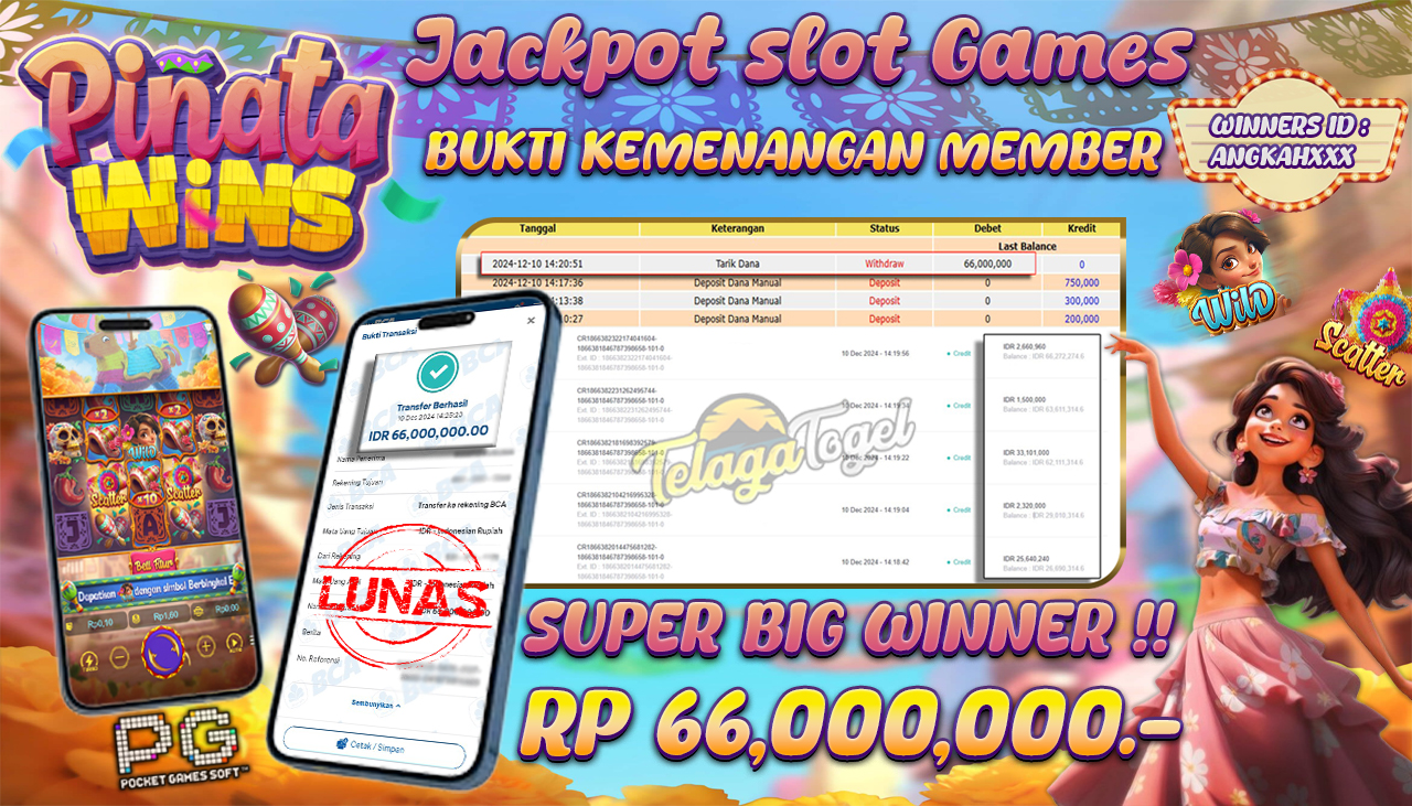TELAGATOGEL JACKPOT SLOT PINATA WINS Rp 66,000,000,- LUNAS