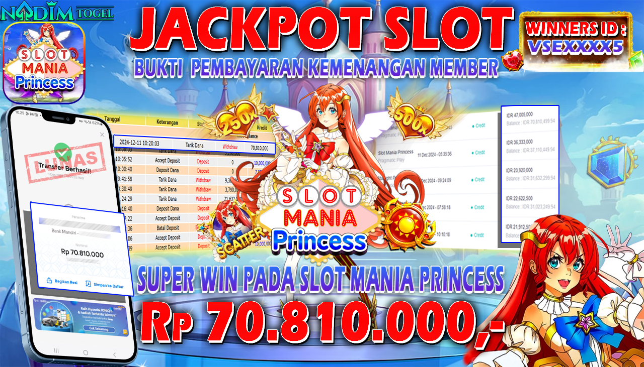 NADIMTOGEL JACKPOT SLOT MANIA PRINCESS Rp 70.810.000,- LUNAS