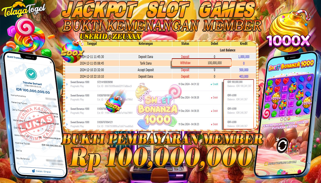 TELAGATOGEL JACKPOT SLOT SWEET BONANZA 1000 Rp 100,000,000,- LUNAS