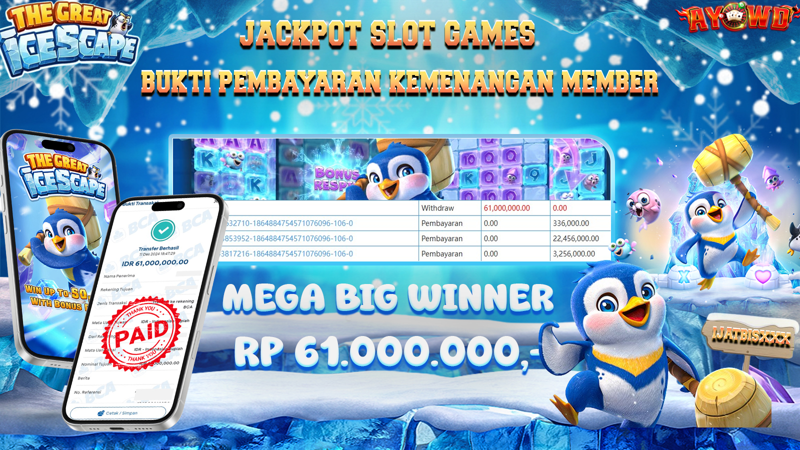AYOWD JACKPOT PG SLOT PG-The Great Icescape 61,000,000 LUNAS