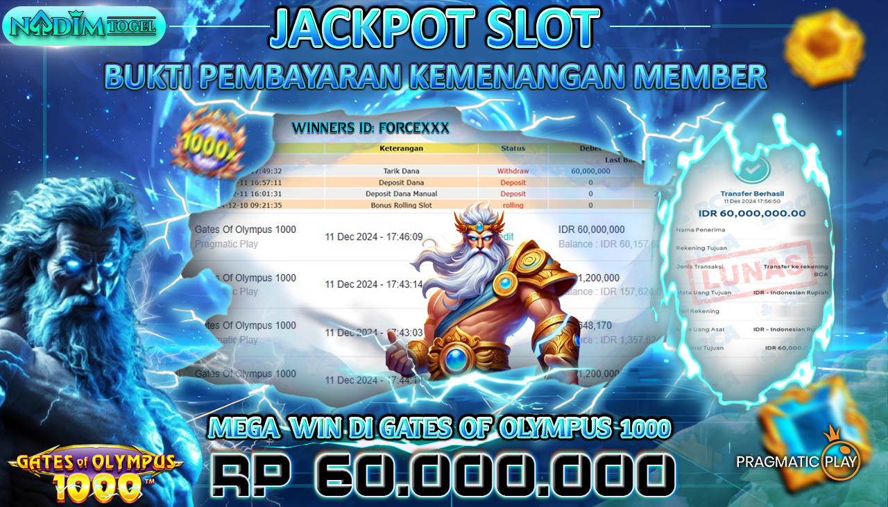 NADIMTOGEL JACKPOT SLOT GATES OF OLYMPUS 1000 Rp 60,000,000,- LUNAS