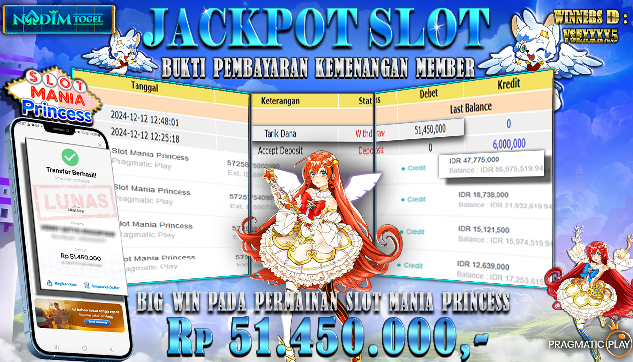 NADIMTOGEL JACKPOT SLOT MANIA PRINCESS Rp 51.450.000,- LUNAS