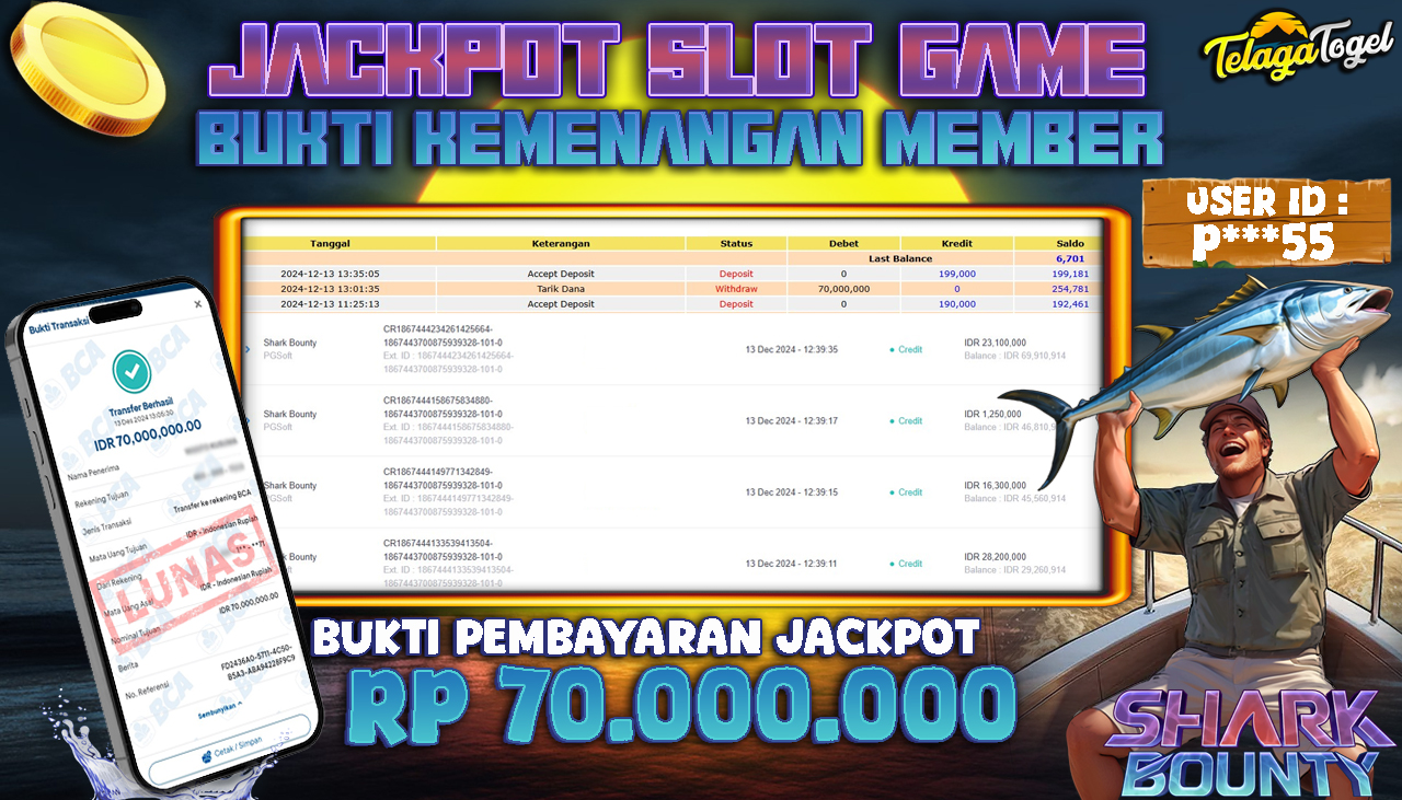 TELAGATOGEL JACKPOT SLOT SHRK BOUNTY Rp 70,000,000,- LUNAS